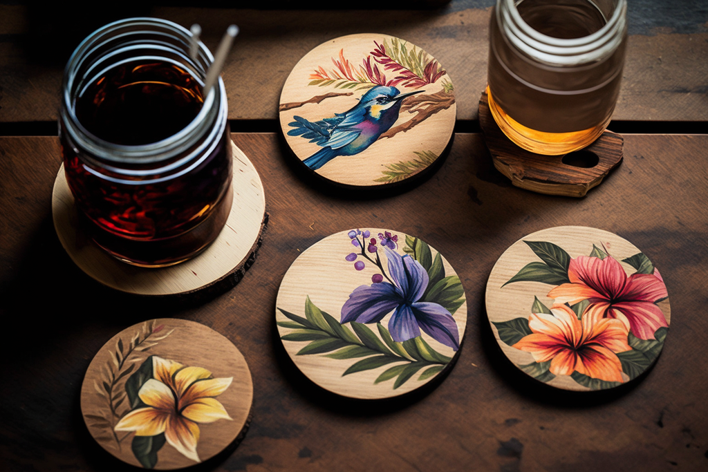 Drink Coasters Wooden Painted  Wooden Drink Coasters Design