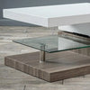 DUTRIEUX  Rectangular Glass Coffee Table Glossy White & Dark Oak Tone Finish Shelf