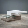 DUTRIEUX  Rectangular Glass Coffee Table Glossy White & Dark Oak Tone Finish Shelf