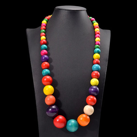 UDDEIN Bohemian Orange Big Round Long Wood Necklace & Pendent Handmade Chain Link Necklace For Women Bib Beads Party Jewelry