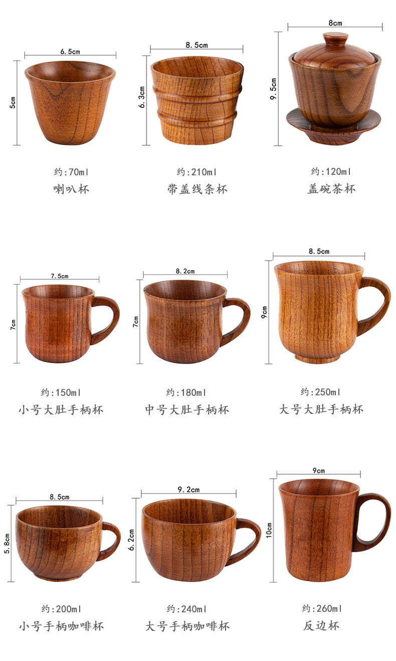Hesroicy 350ml/500ml Wooden Cup Easy to Clean Japanese Style Bowl Type  Juice Unbreakable Tumbler Mugs with Handle for Home 