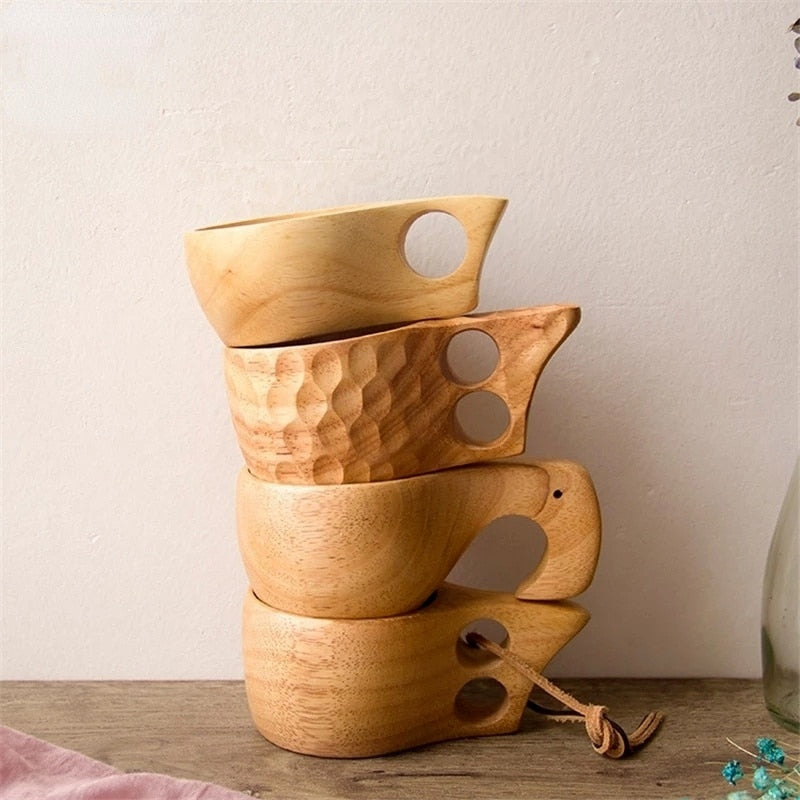 Kiplyki Wholesale Handmade Natural Solid Wood Tea Cups Wooden Wine Coffee  Water Beer Mug Drinking