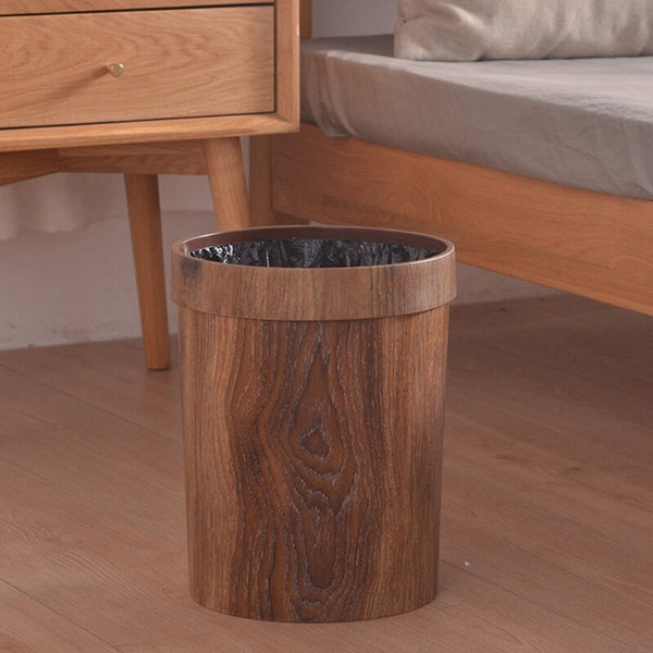 Tall Wood Grain Household Trash Cans Kitchen, Bathroom, Living