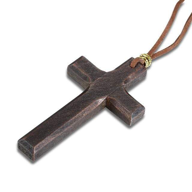Inox Engraved Black Steel Wood Cross Pendant