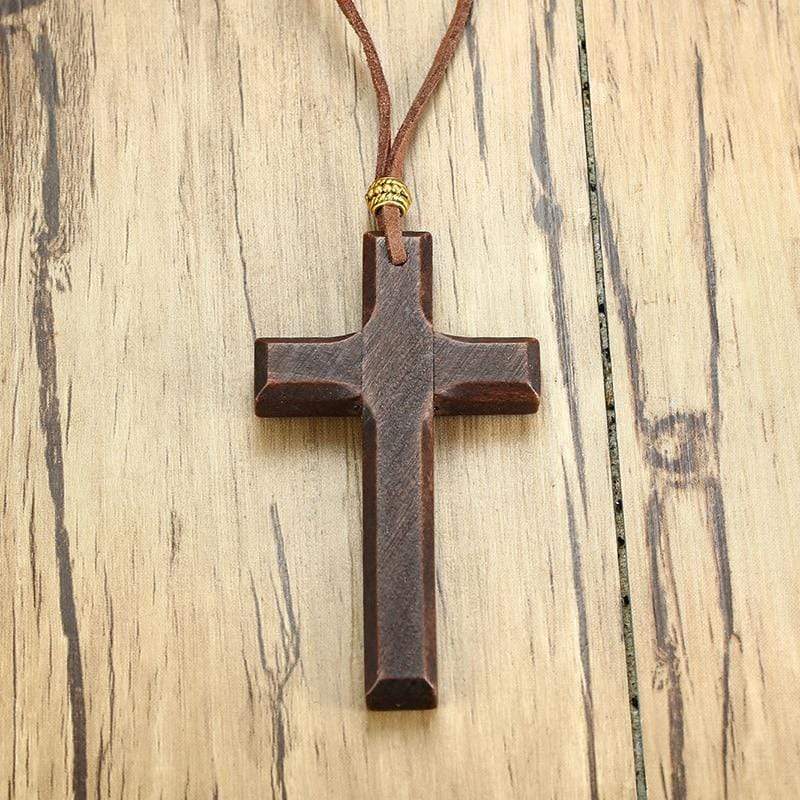 Silver Cross Necklace with Wood Inlay, 24 inches | Mardel